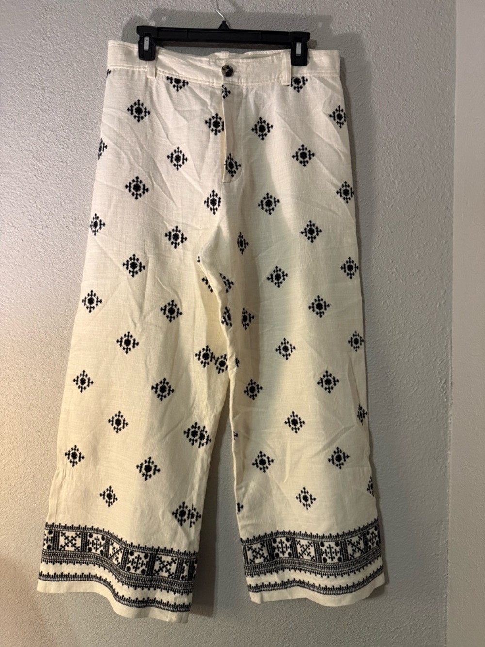 ZARA Linen Blend Embroidered
Wide Leg Pants White Black - Picture 4 of 7